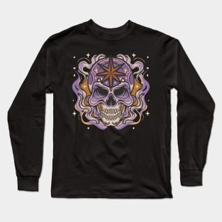 Spooky Halloween Skull and Star Head Tattoo Art Long Sleeve T-Shirt